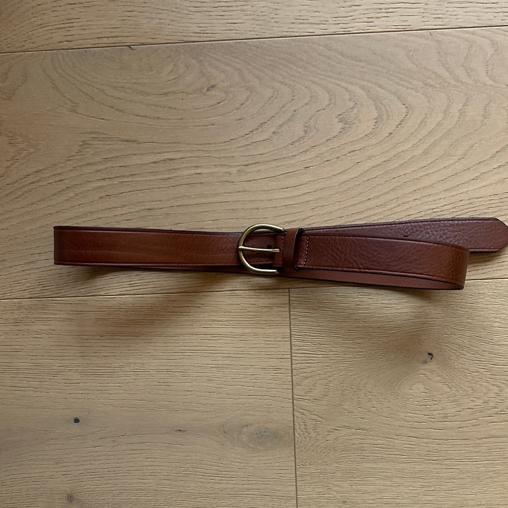 Madewell Chestnut Leather Belt with Brass Buckle